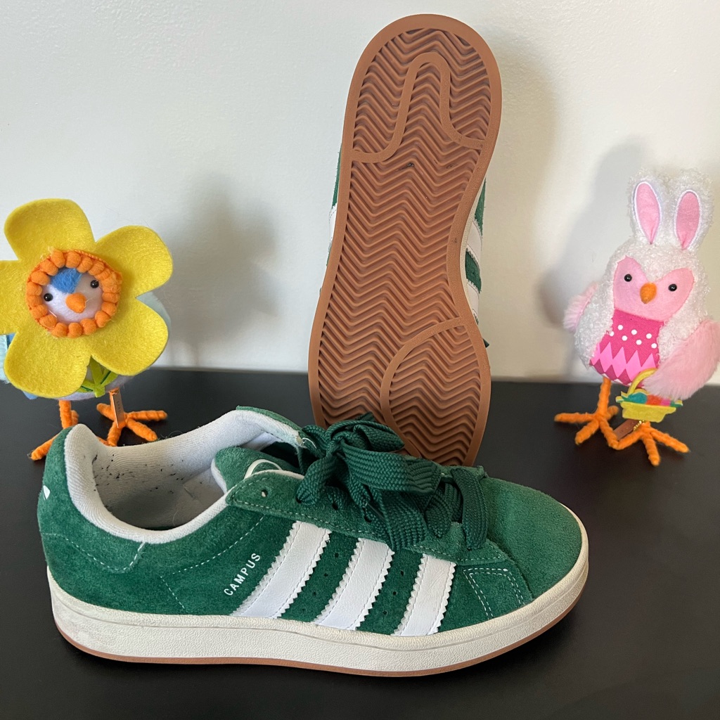 Adidas Green Suede Campus Sneakers With White Stripes Or Obo